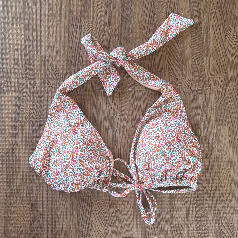 FLORAL TIE HALTER BIKINI TOP SIZE MEDIUM